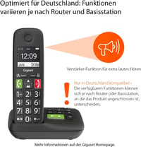 Gigaset E290A vezeték nélküli telefon nagy gombokkal és kijelzővel, fekete - 1 x phone with AB 2