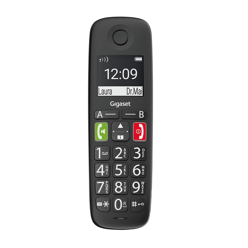 Bezdrôtový telefón Gigaset E290HX DECT s nabíjacou stanicou – bezdrôtový telefón pre seniorov k routerom a DECT základniam, veľký displej a tlačidlá, čierny