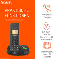 Bezdrôtový DECT telefón Gigaset Pure 220A so záznamníkom, tlačidlom na blokovanie hovorov a handsfree, 80 kontaktov, antracitová čierna 4