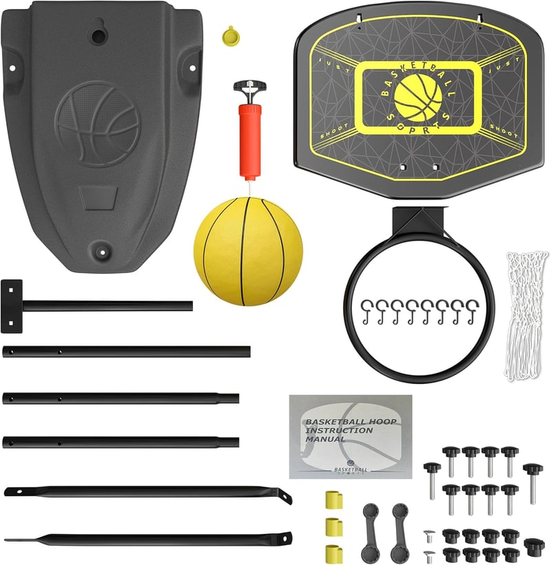 GILIKOKO Kosárlabda Palánk Állvánnyal - 110-190 cm Állítható Magasságú Gyerek Kosárpalánk Szett Beltéri és Kültéri Játékhoz 3-8 Éveseknek - Black / Yellow