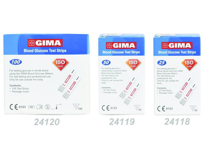 GIMA vércukorszint mérőcsík 100db - glükóz tesztcsík GIMA vérglükóz mérőhöz