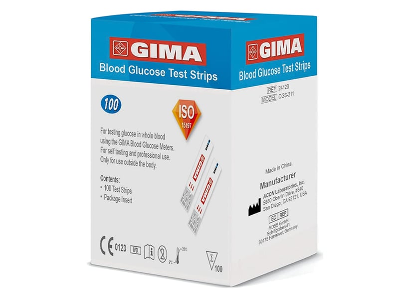 GIMA vércukorszint mérőcsík 100db - glükóz tesztcsík GIMA vérglükóz mérőhöz