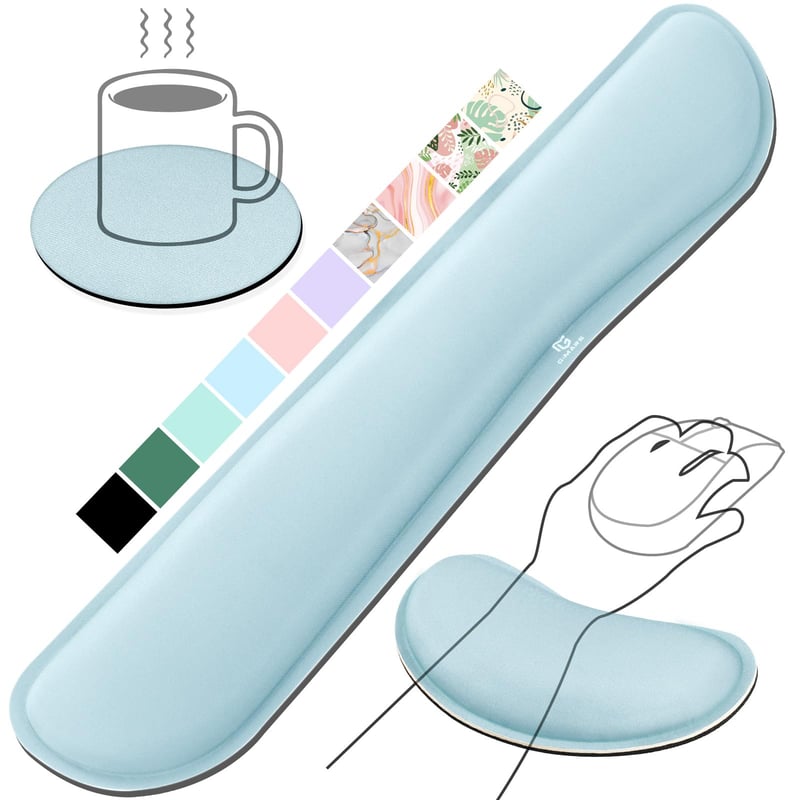Suport ergonomic pentru încheietura mâinii Gimars pentru tastatură și mouse pad, cu pernă din gel și spumă cu memorie, pentru ameliorarea durerii în timpul tastării, ideal pentru birou și gaming, bleu