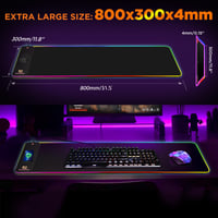 Herná podložka pod myš Gimars RGB XXL 800x300x4 mm, 15W bezdrôtové nabíjanie, 10 režimov LED osvetlenia, protišmyková gumová základňa, hladký povrch, pre PC a kanceláriu 5