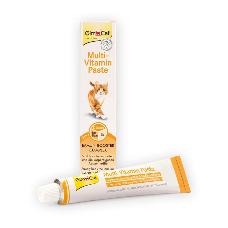 Pastă multivitaminică GimCat pentru pisici – Recompensă sănătoasă pentru întărirea sistemului imunitar – 1 tub (200 g)