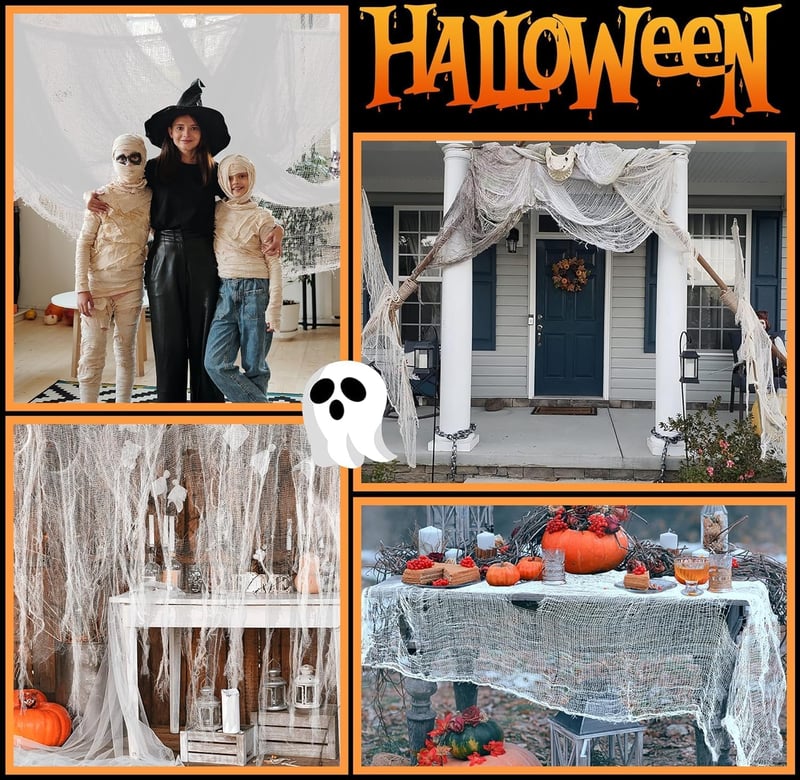 GIONAR Halloween Dekorációs Textil 5x2,15m Fehér Félelmetesség Parti Díszítés
