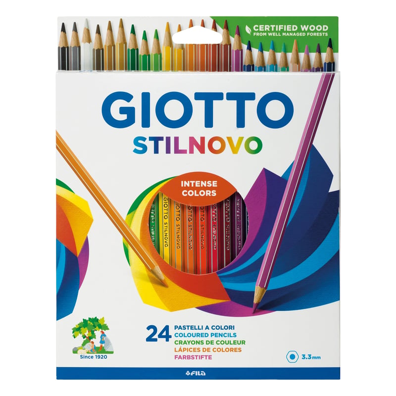 Sada farebných ceruziek GIOTTO Stilnovo – 24 ks, tuha 3,3 mm, viacfarebná, v stolovom stojane