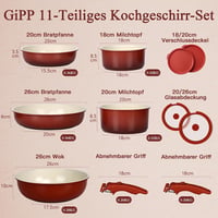 GiPP edénykészlet levehető nyéllel, 11 részes, kerámia tapadásmentes bevonat, egymásba rakható, sütőálló - piros színátmenetes 3