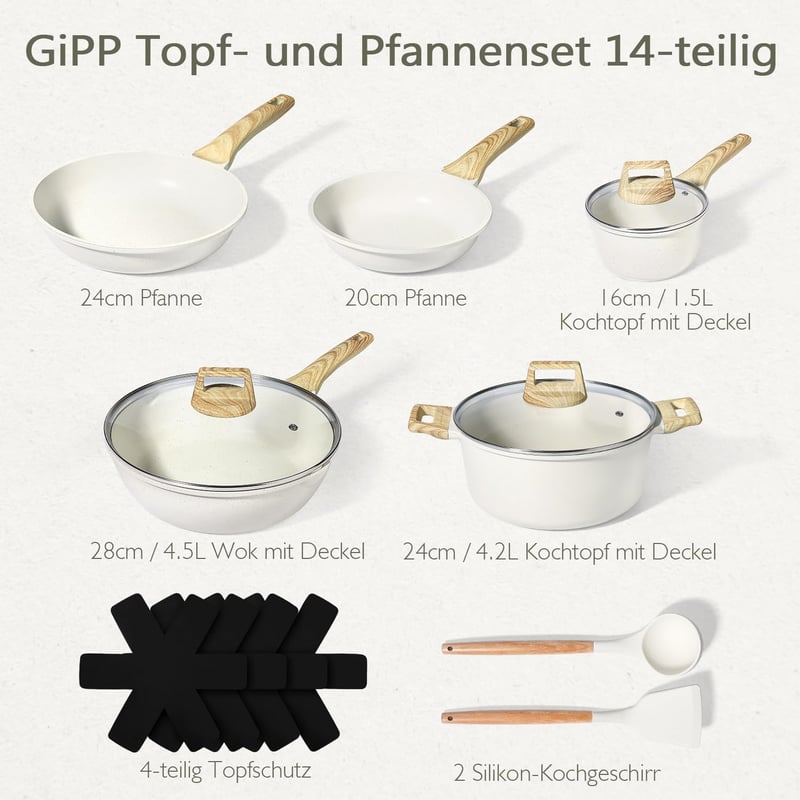 GiPP 14 részes gránit edénykészlet tapadásmentes bevonattal, indukcióhoz