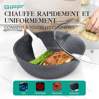 GiPP 28 cm-es wok serpenyő magas peremmel, kerámia bevonattal, fedővel, 4,3 L 3