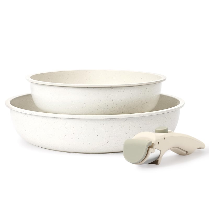 Set de 3 tigăi GiPP cu mâner detașabil, 20/26 cm, acoperire antiaderentă, inducție, fără PFOS/PFOA, potrivite pentru toate tipurile de plite.