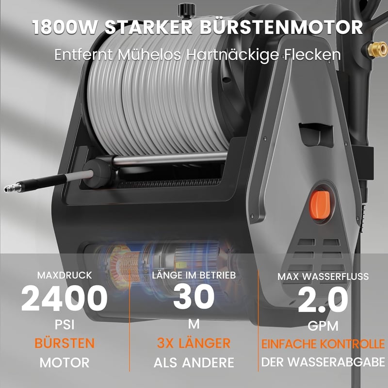 Giraffe Tools Big Pump 2in1 Nyomásmosó 1800W 2400 PSI 30m Tömlővel