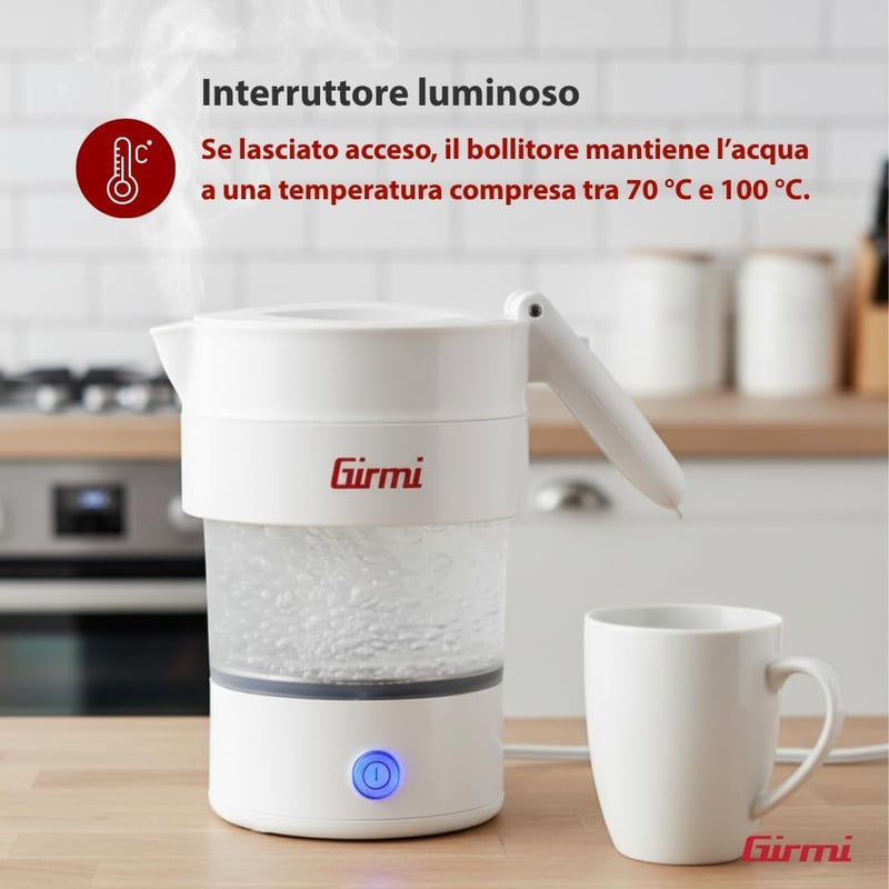 Girmi BL03 összecsukható utazó vízforraló szilikon 0,6L 600W BPA mentes