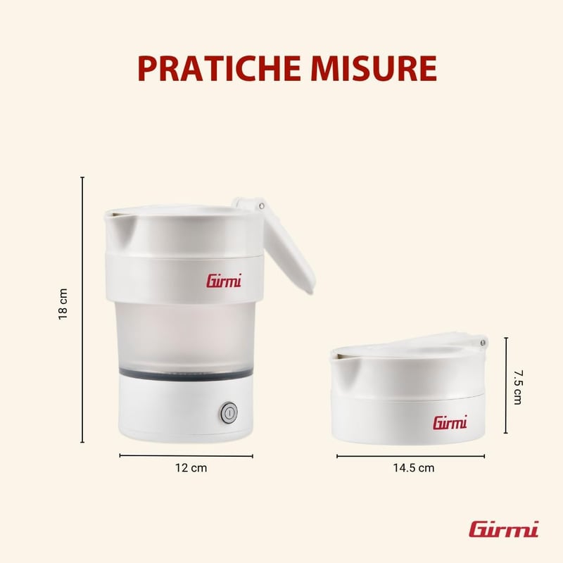 Girmi BL03 összecsukható utazó vízforraló szilikon 0,6L 600W BPA mentes