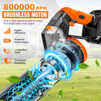 Gisam Akkumulátoros Lombfúvó, 2-in-1 Kefementes Motor, 2×6.0Ah Akkumulátor, 3 Sebességfokozat, 800000 RPM, 850m³/h Légáram, Függőleges-Vízsz 3