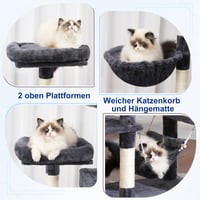 Gitelsnour GCT032G Macska Kaparófa 180 cm, 2 Kaparólap, 7 Kaparóoszlop, 2 Plüss Platform, 2 Macskabarlang, Sötétszürke 5
