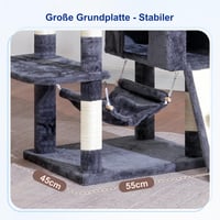 Gitelsnour GCT032G Macska Kaparófa 180 cm, 2 Kaparólap, 7 Kaparóoszlop, 2 Plüss Platform, 2 Macskabarlang, Sötétszürke 4