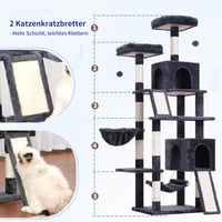 Gitelsnour GCT032G Macska Kaparófa 180 cm, 2 Kaparólap, 7 Kaparóoszlop, 2 Plüss Platform, 2 Macskabarlang, Sötétszürke 2