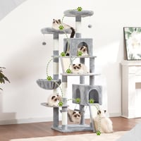 Ansamblu de zgâriat pentru pisici Gitelsnour GCT032W, 180 cm, 2 planșe de zgâriat, 7 stâlpi de zgâriat, 2 platforme plușate, 2 căsuțe pentru pisici, pentru pisici adulte de talie mare, gri deschis 6