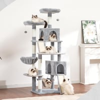 Ansamblu de zgâriat pentru pisici Gitelsnour GCT032W, 180 cm, 2 planșe de zgâriat, 7 stâlpi de zgâriat, 2 platforme plușate, 2 căsuțe pentru pisici, pentru pisici adulte de talie mare, gri deschis 9