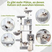 Ansamblu de zgâriat pentru pisici Gitelsnour GCT032W, 180 cm, 2 planșe de zgâriat, 7 stâlpi de zgâriat, 2 platforme plușate, 2 căsuțe pentru pisici, pentru pisici adulte de talie mare, gri deschis 5