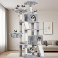 Ansamblu de zgâriat pentru pisici Gitelsnour GCT032W, 180 cm, 2 planșe de zgâriat, 7 stâlpi de zgâriat, 2 platforme plușate, 2 căsuțe pentru pisici, pentru pisici adulte de talie mare, gri deschis 1