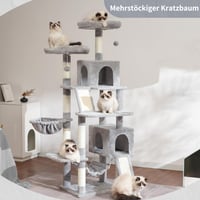 Ansamblu de zgâriat pentru pisici Gitelsnour GCT032W, 180 cm, 2 planșe de zgâriat, 7 stâlpi de zgâriat, 2 platforme plușate, 2 căsuțe pentru pisici, pentru pisici adulte de talie mare, gri deschis 8