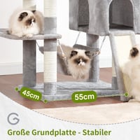 Ansamblu de zgâriat pentru pisici Gitelsnour GCT032W, 180 cm, 2 planșe de zgâriat, 7 stâlpi de zgâriat, 2 platforme plușate, 2 căsuțe pentru pisici, pentru pisici adulte de talie mare, gri deschis 4