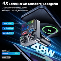 GizmoVine Bluetooth 5.4 FM Transmitter 48W Autós Töltő 3 Porttal PD30W QC3.0 2