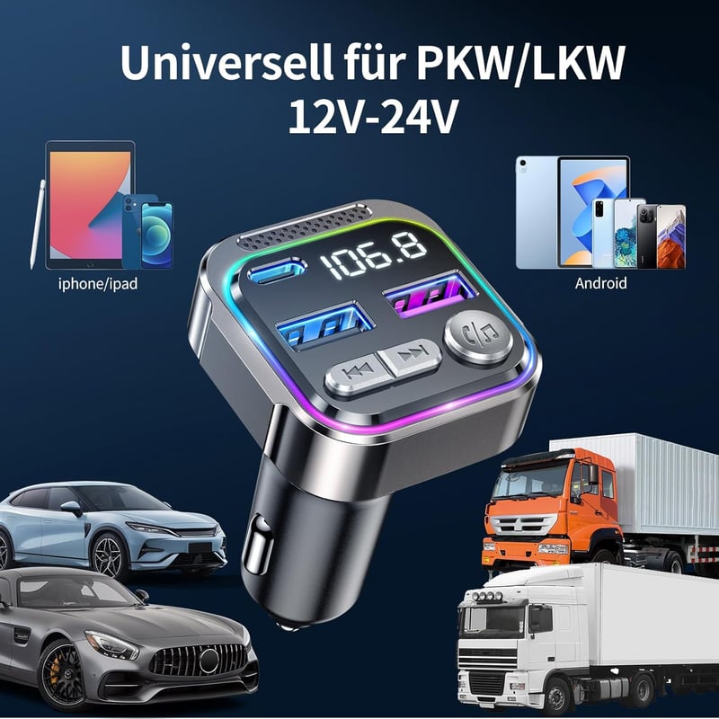 GizmoVine Bluetooth autós FM adapterek, szigarettagyújtó, USB-C 36W, kihangosító