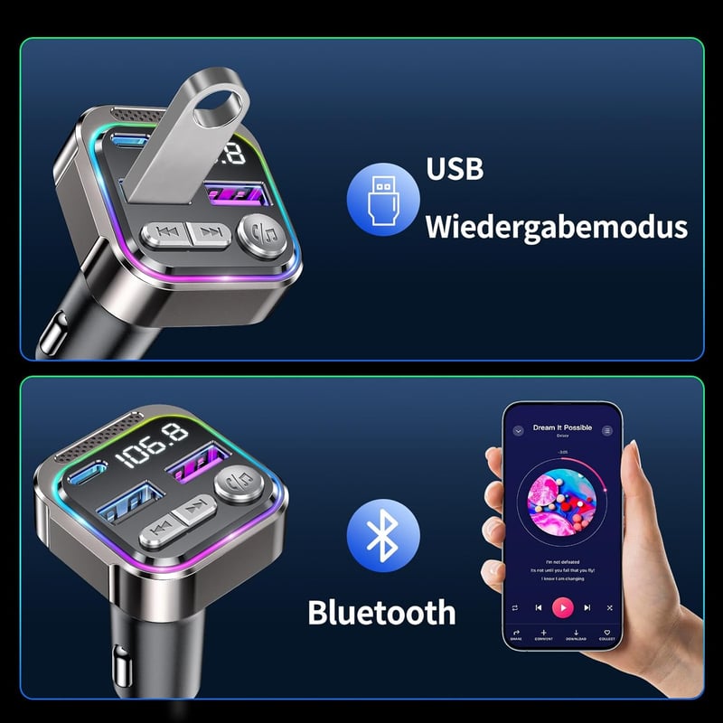 GizmoVine Bluetooth autós FM adapterek, szigarettagyújtó, USB-C 36W, kihangosító