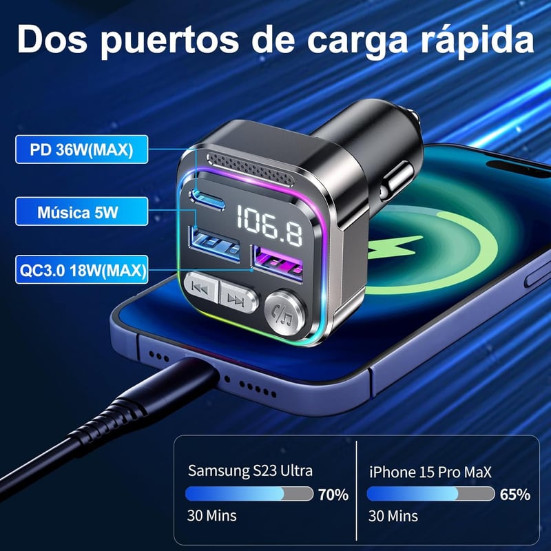 GizmoVine Bluetooth autós FM adapterek, szigarettagyújtó, USB-C 36W, kihangosító
