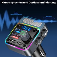 Bluetooth FM vysielač do auta GizmoVine, Bluetooth 5.3 adaptér, zvýraznenie basov, rýchlonabíjačka PD 36W QC 3.0 18W, mikrofón s potlačením hluku, do autozapaľovača 4