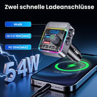 Bluetooth FM vysielač do auta GizmoVine, Bluetooth 5.3 adaptér, zvýraznenie basov, rýchlonabíjačka PD 36W QC 3.0 18W, mikrofón s potlačením hluku, do autozapaľovača 3