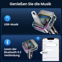 Bluetooth FM vysielač do auta GizmoVine, Bluetooth 5.3 adaptér, zvýraznenie basov, rýchlonabíjačka PD 36W QC 3.0 18W, mikrofón s potlačením hluku, do autozapaľovača 6