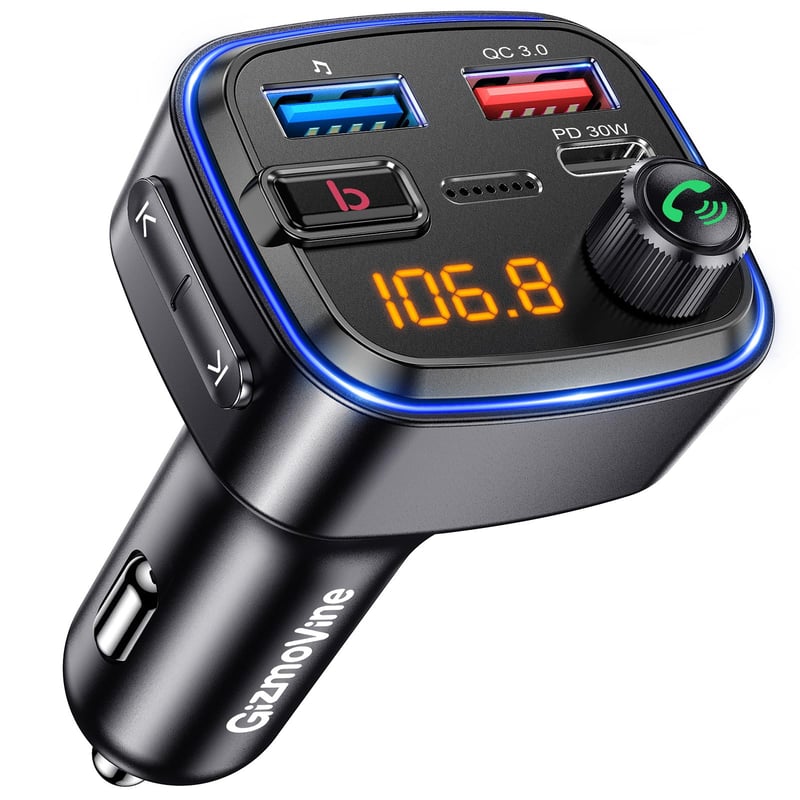 FM transmiter do auta GizmoVine Bluetooth, handsfree, USB-C QC PD 30W, MP3 prehrávač