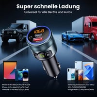 GizmoVine Bluetooth 5.3 FM vysielač do auta, adaptér PD 30W a QC3.0 18W rýchlonabíjanie, HiFi basový zvuk, handsfree, do zapaľovača, čierny, kovový 6