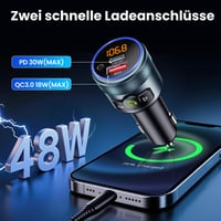 GizmoVine Bluetooth 5.3 FM vysielač do auta, adaptér PD 30W a QC3.0 18W rýchlonabíjanie, HiFi basový zvuk, handsfree, do zapaľovača, čierny, kovový 2