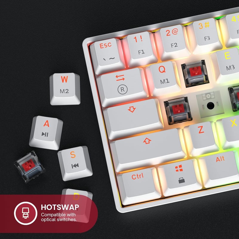 GK61 61 Gombos Mechanikus Gaming Billentyűzet RGB LED Háttérvilágítással - Gateron Optical Yellow, White