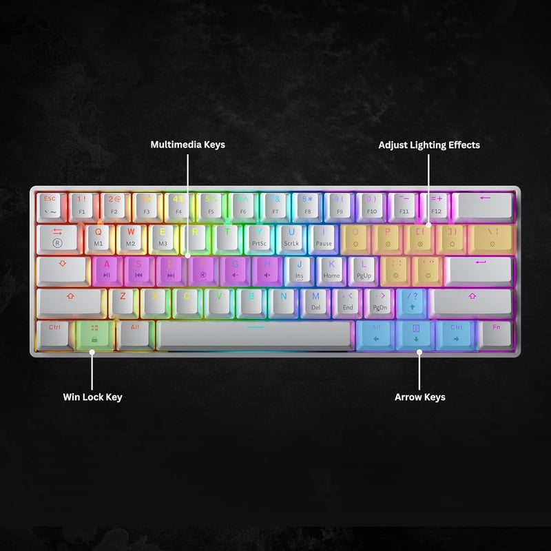 GK61 61 Gombos Mechanikus Gaming Billentyűzet RGB LED Háttérvilágítással - Gateron Optical Yellow, White