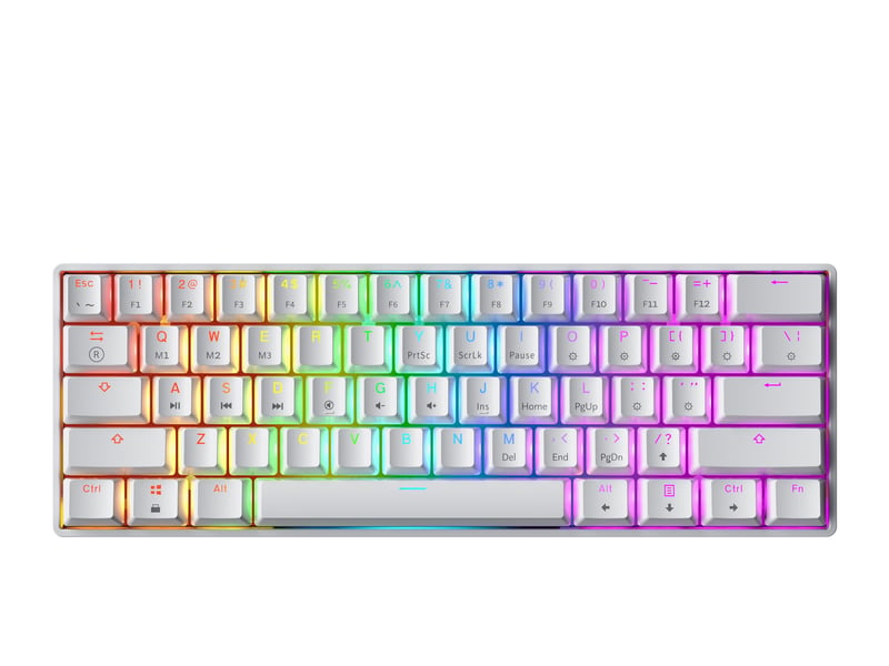 GK61 mehanička gaming tipkovnica s RGB pozadinskim osvjetljenjem, 61 tipka - bijela (Gateron Optical Yellow)