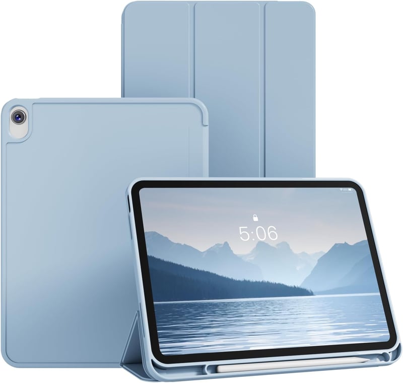 GKABXY iPad 11/10 generációs tok TPU hátlap ceruzatartóval világoskék