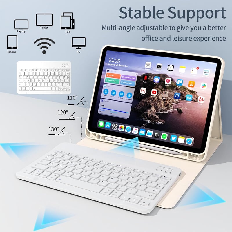 GKABXY iPad Air 11" M4/M3/M2 és 10.9" mágneses billentyűzetes tok krém fehér - cream white
