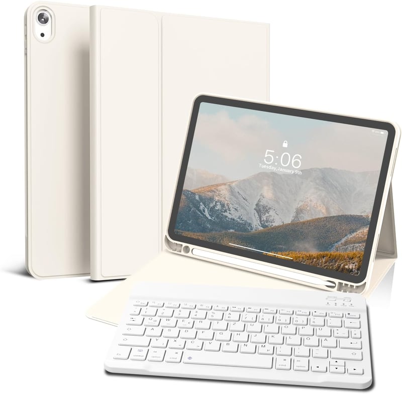 GKABXY iPad Air 11" M4/M3/M2 és 10.9" mágneses billentyűzetes tok krém fehér - cream white