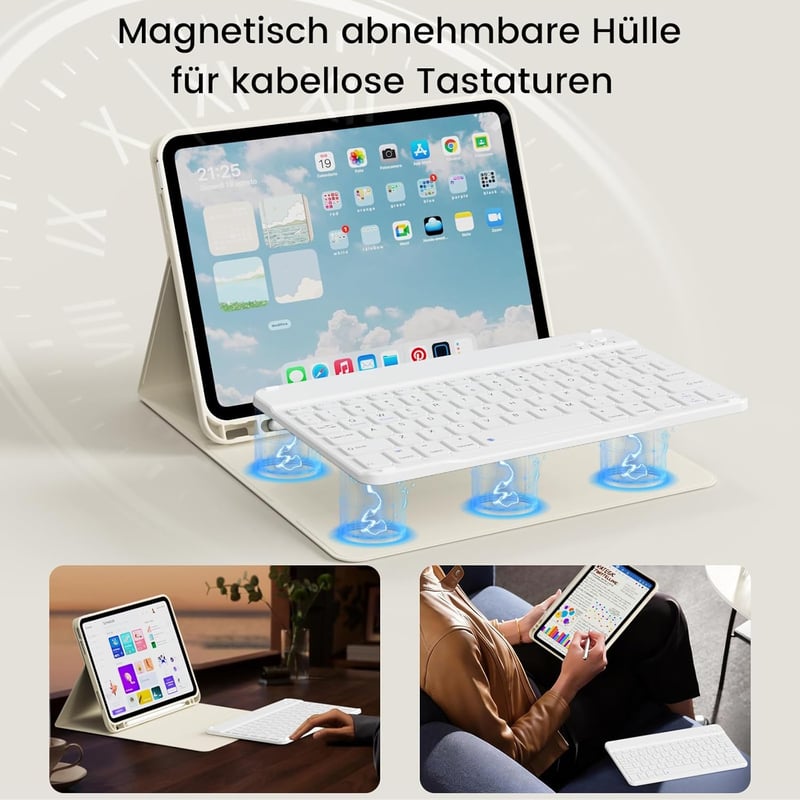 GKABXY iPad Air 11" M4/M3/M2 és 10.9" mágneses billentyűzetes tok krém fehér - cream white