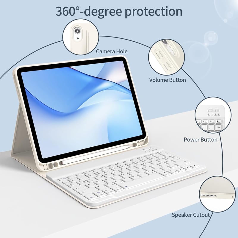 GKABXY iPad Air 11" M4/M3/M2 és 10.9" mágneses billentyűzetes tok krém fehér - cream white