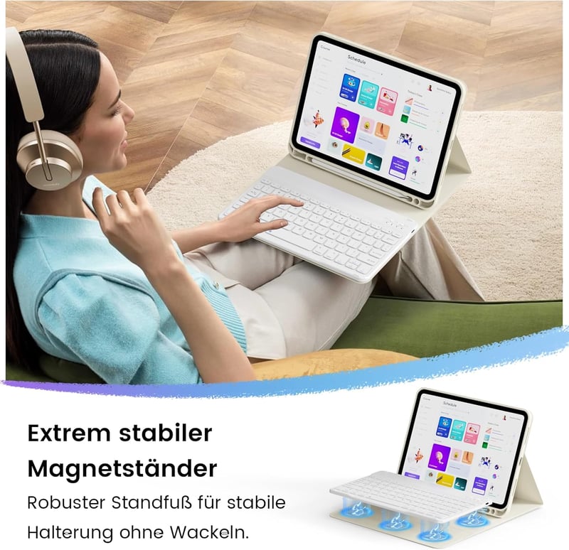GKABXY iPad Air 11" M4/M3/M2 és 10.9" mágneses billentyűzetes tok krém fehér - cream white