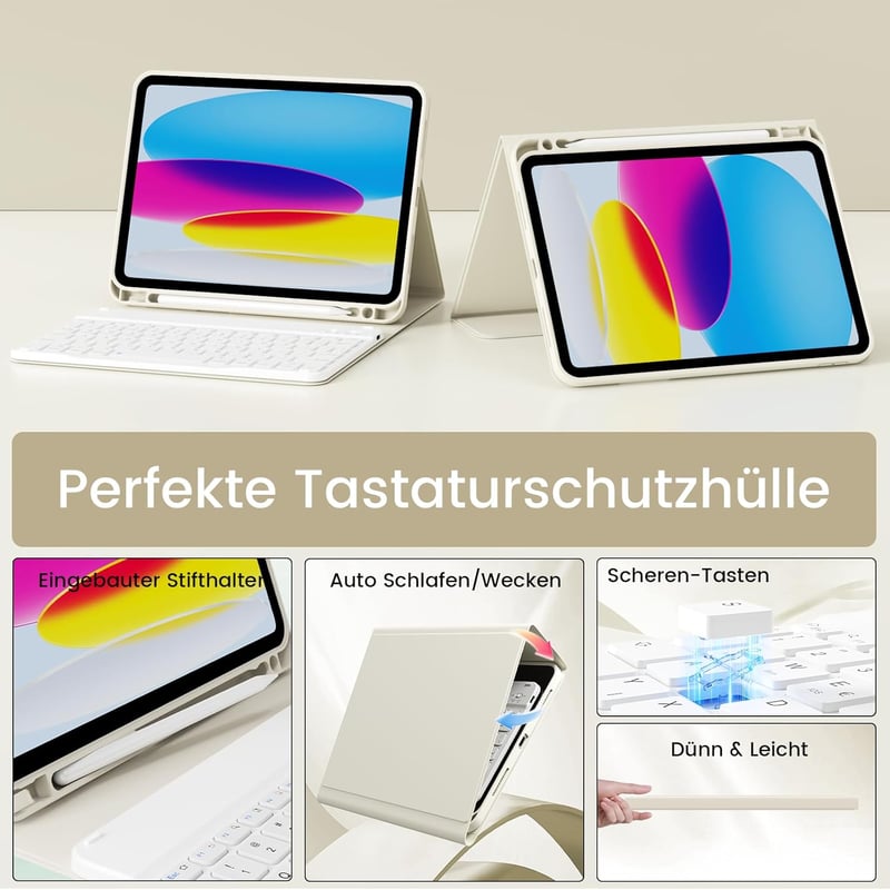 GKABXY iPad Air 11" M4/M3/M2 és 10.9" mágneses billentyűzetes tok krém fehér - cream white