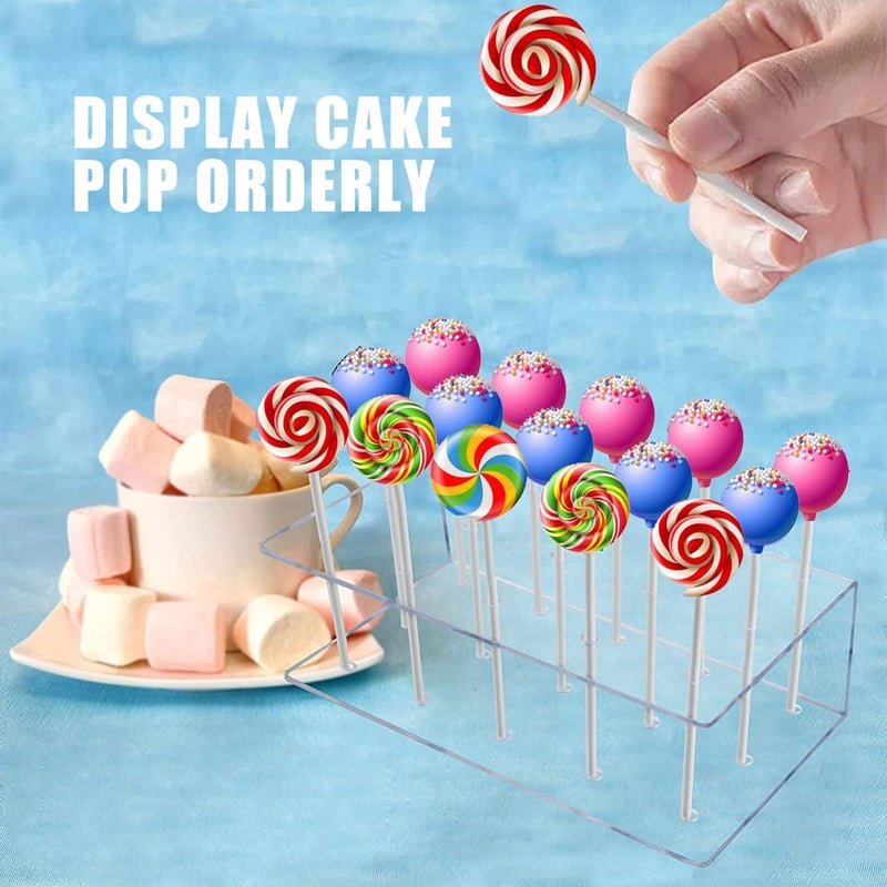 GKZB Cake Pop Tartó 2db, 15 Lyukas Lollipop Állvány Celofán Zacskóval