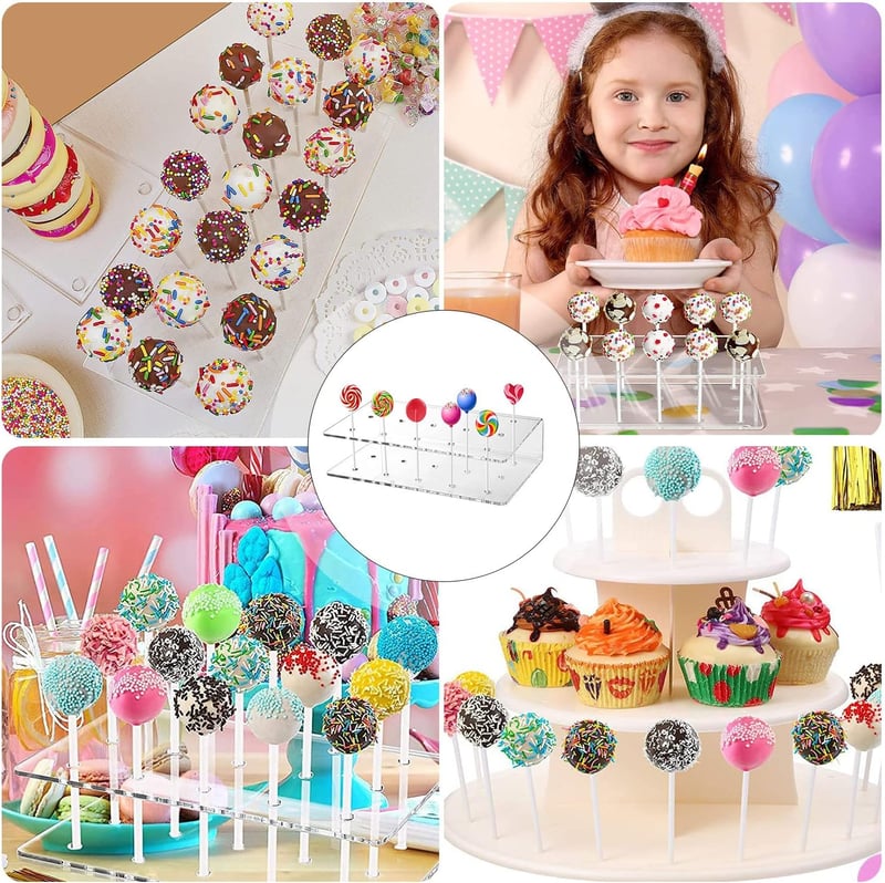 GKZB Cake Pop Tartó 2db, 15 Lyukas Lollipop Állvány Celofán Zacskóval
